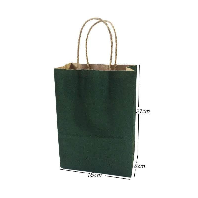 

40PCS/lot Small dark green kraft paper bag with handles 21X15X8CM for Festival gifts Shops Christmas Wedding
