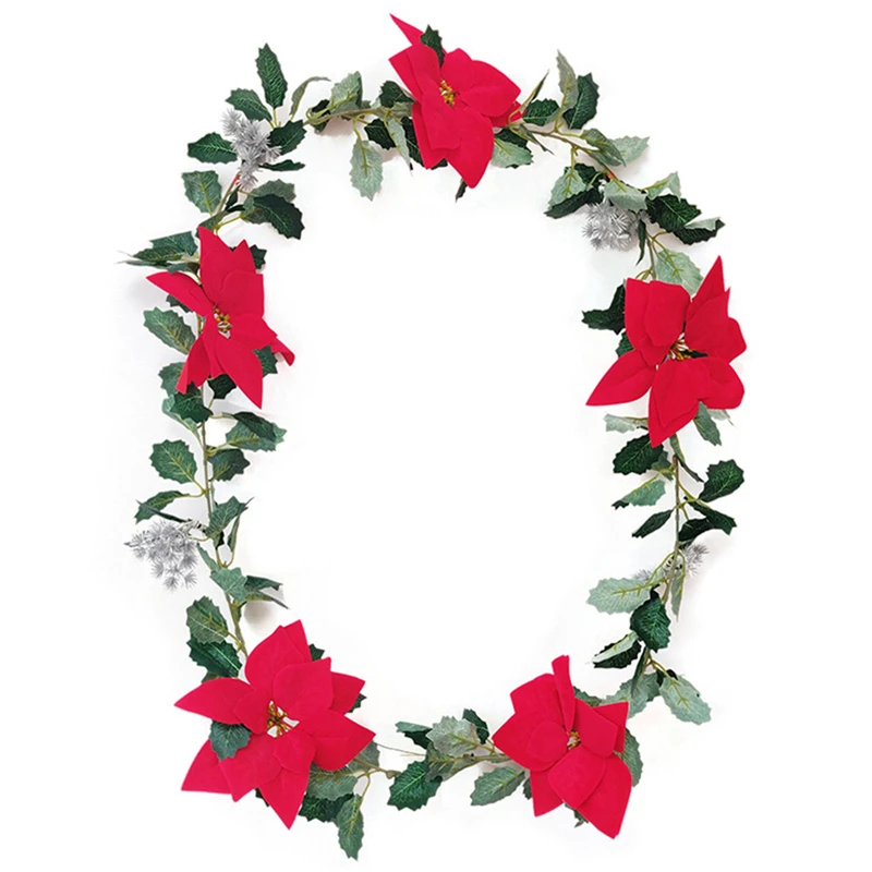 Christmas Rattan Garland Artificial Flowers Garlands Long Hanging for Wall and Home Decoration (Flower/Berry) | Дом и сад
