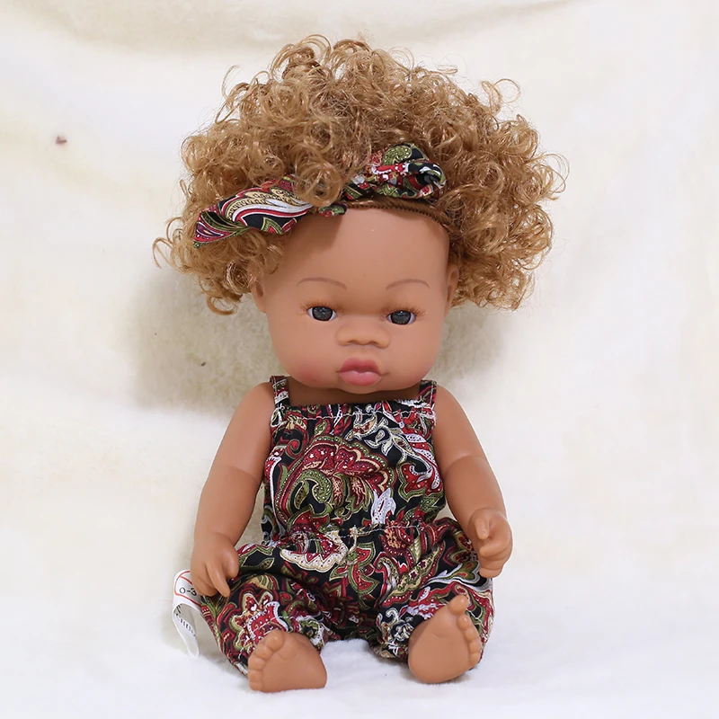 

35CM Reborn Baby Dolls African Black Bath Play Reborn Toy Full Silicon Realistic Doll Lifelike Real Baby Short Hair Dolls Kids