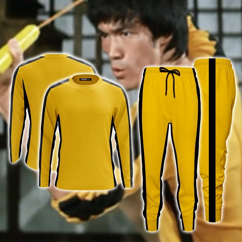 Bruce lee T-shirt pantaloni adulti giallo wushu uniformi kung fu set wu shu costume cinese abiti per uomo tuta per arti marziali