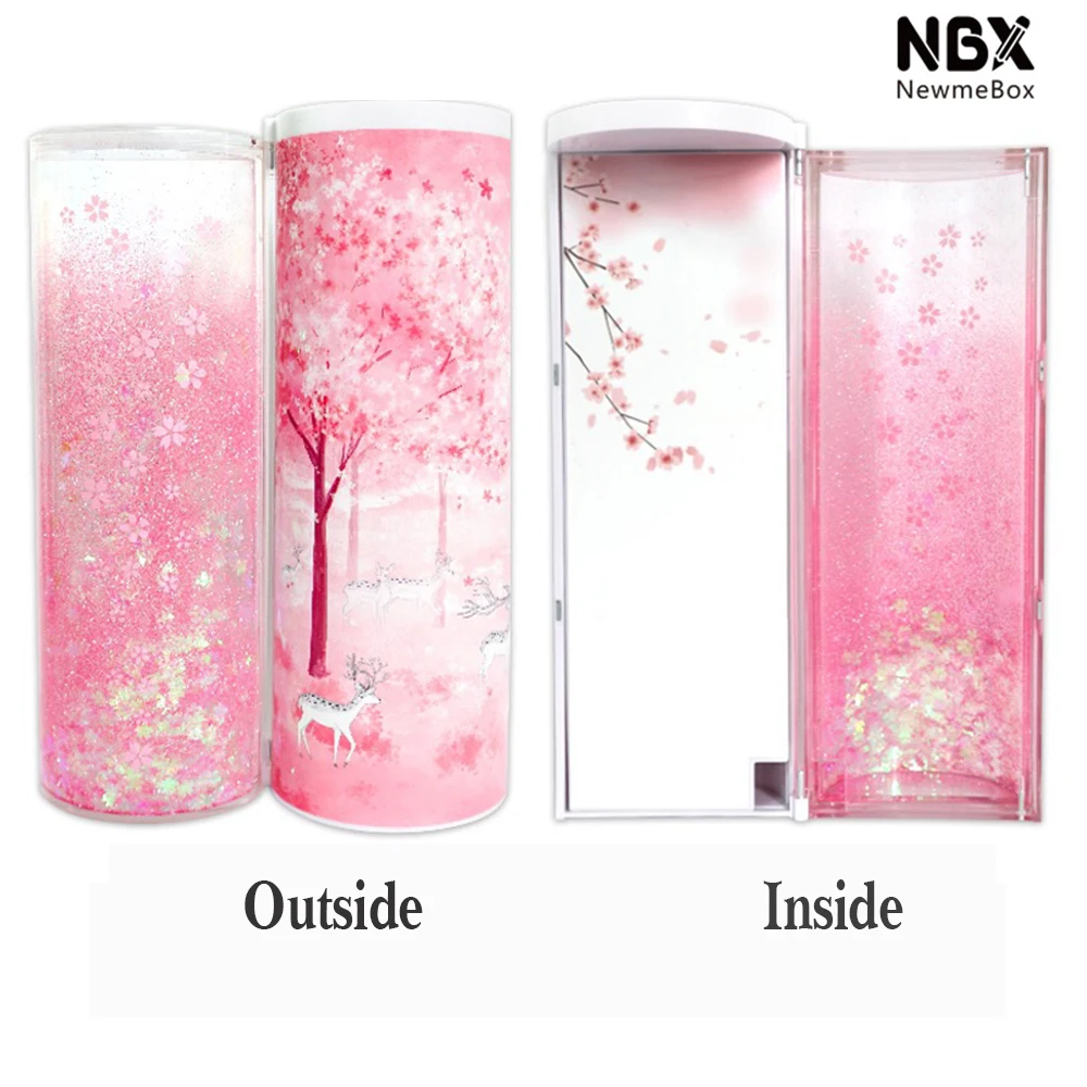 Розовый чехол для карандашей Newmebox милый пластиковый пенал девочек с опавшим