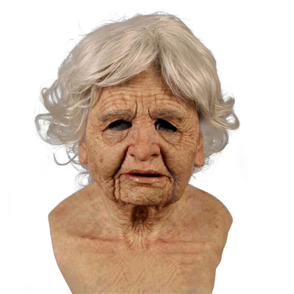 

Scary Mask Old Woman Mask Halloween Creepy Wrinkle Face Mask Clear Outline Lifelike Latex Cosplay Party Props Realistic Cosplay