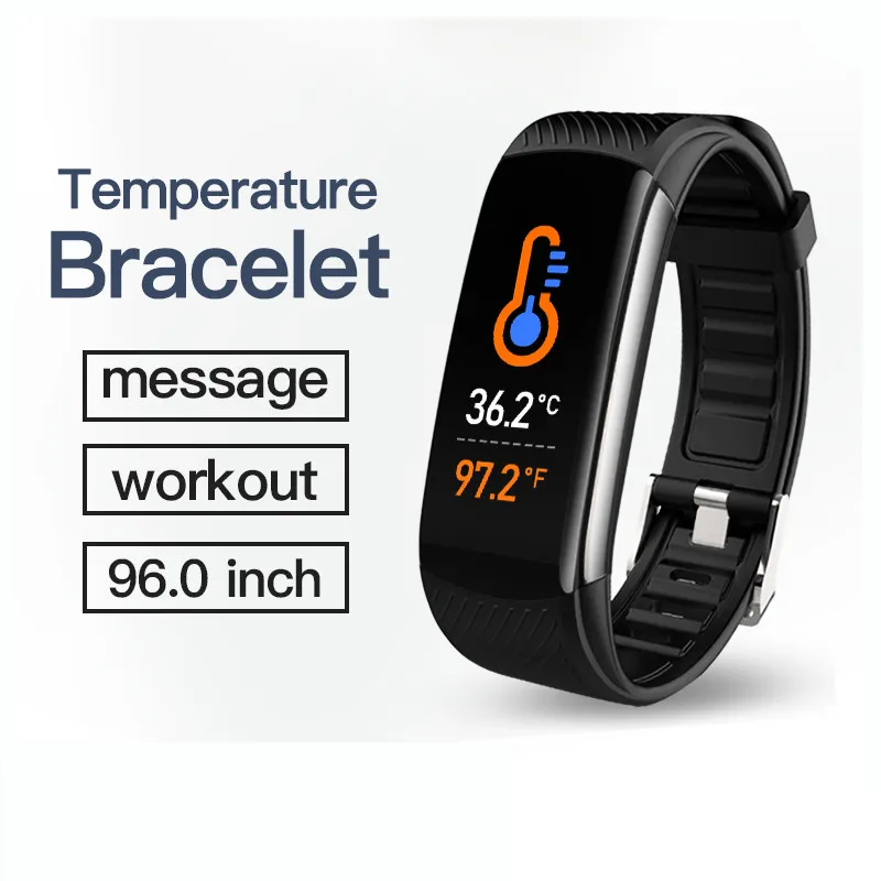

Waterproof IP67 Smart Bracelet Sports Watch Band 24-hour Real Body Temperature Monitoring C6T Dynamic Heart Rate Blood Pressure