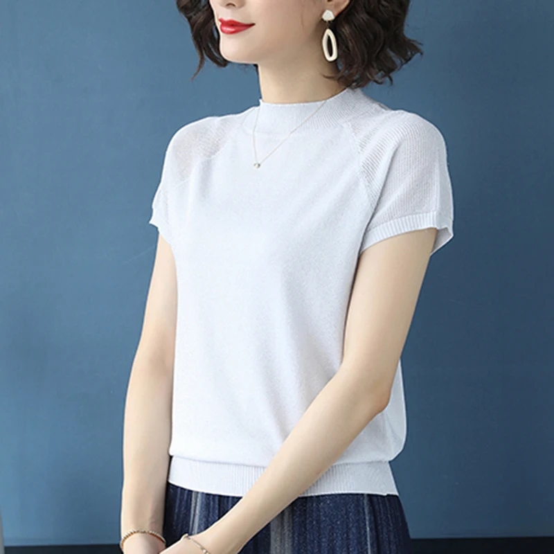 Shintimes женская футболка одежда вязаный свитер ажурная женский летний топ Женская