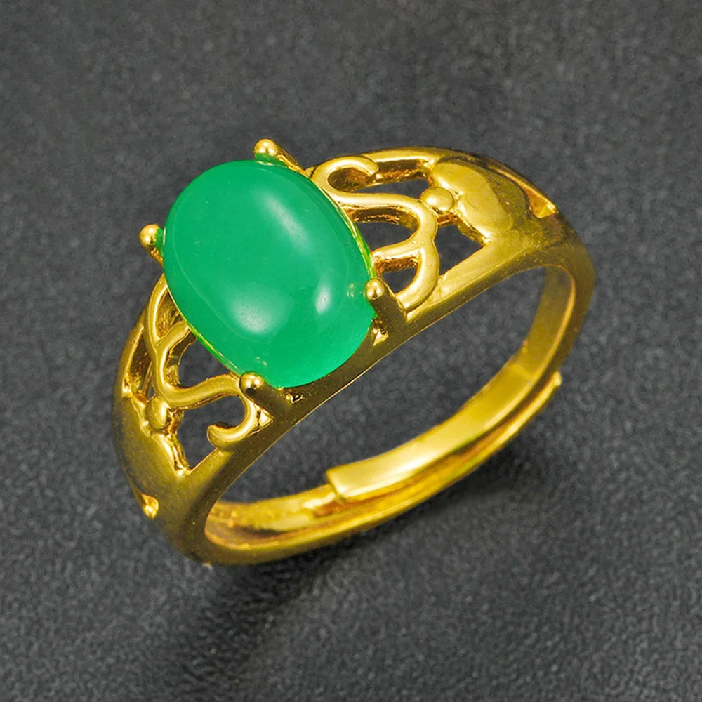 

Luxury Female 24K Gold Big Natural Green Stone Ring for Women Simple Design Style of Luxury Valentine Weird Gifts for Ladies