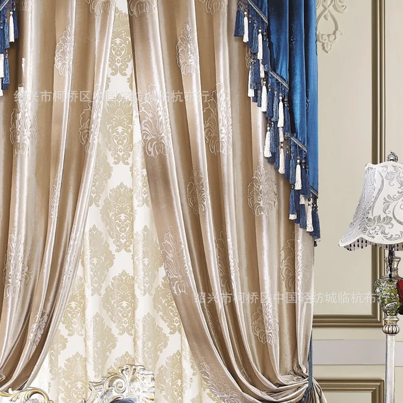 

High-end Embossed European Italian Velvet Curtains for Living Room Bedroom Study Blackout Velvet Curtains Tulle Valance Custom