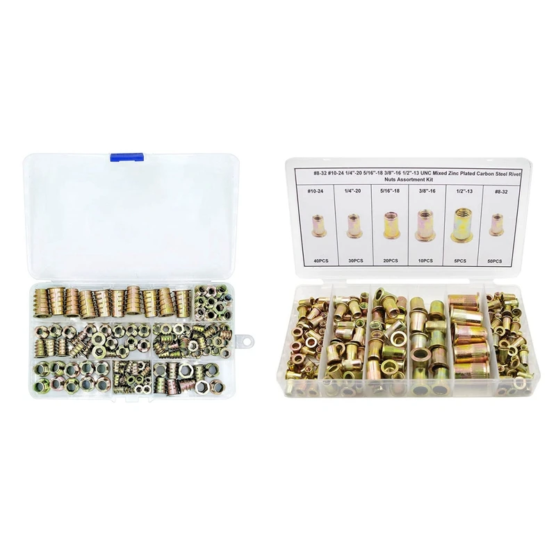 

120 Piece Metric Thread Insert Nut Type Tool Kit with Mixed Zinc Plated Carbon Steel Rivet Nuts Assortment Kit