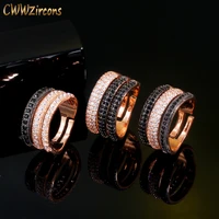 cwwzircons adjustable size 3 layers black white cz stone 585 rose gold color open rings female wedding engagement jewelry r165