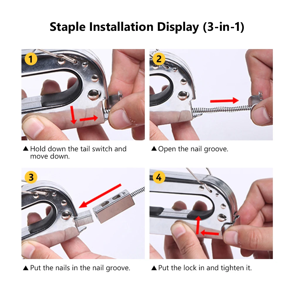 

3 In 1 Heavy Duty Nail Gun For DIY Home Decoration Furniture Stapler Manual Nail Gun 1008F Nailer Door/T/U 3 Types Upholstery