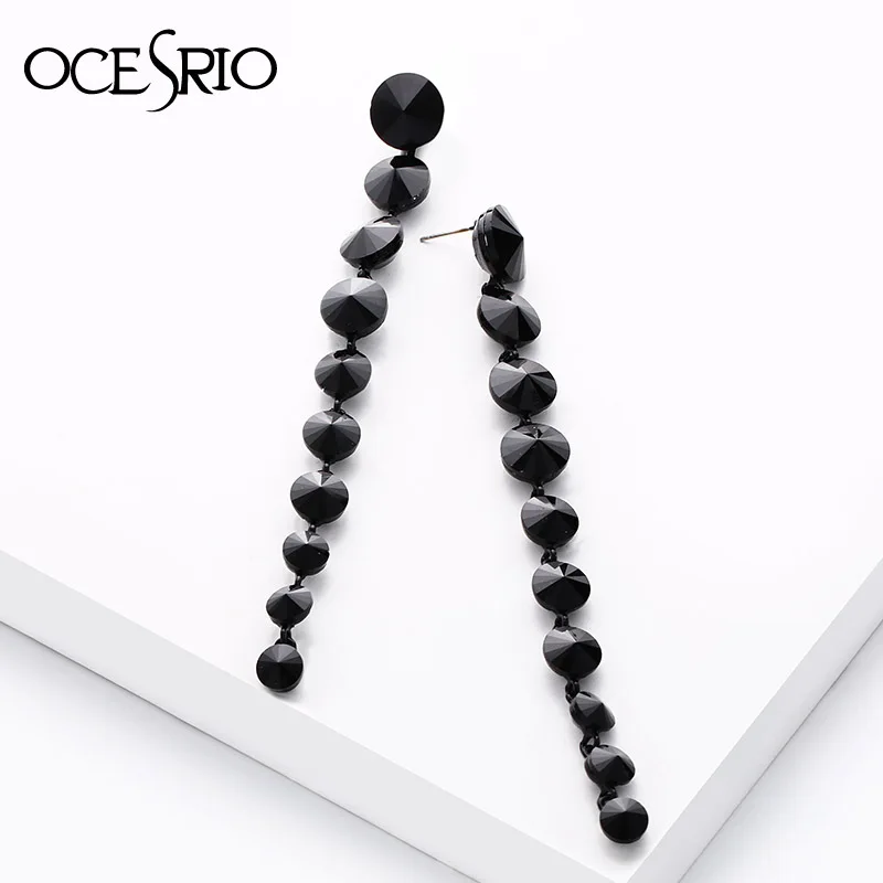 Женские длинные висячие серьги OCESRIO черные с кристаллами и камнями в стиле панк