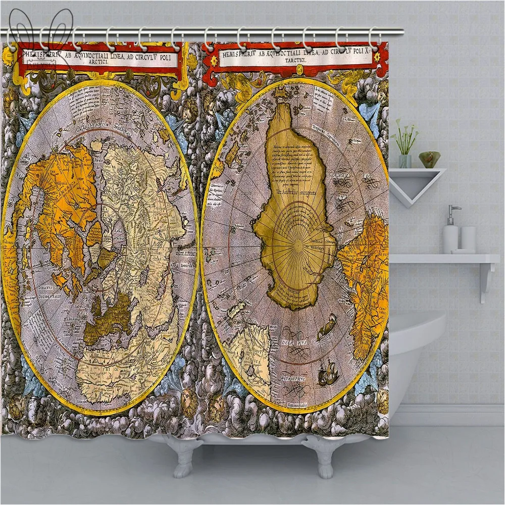 

Aplysia Antique 17Th Century World Map Waterproof Bathroom Curtain Polyester Fabric Shower Curtain For Home Decor Shower Curtain