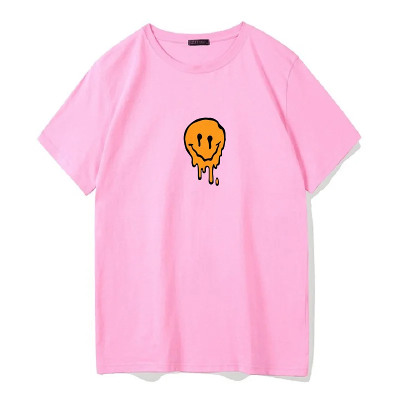 

Japanese women summer T-shirt O-Neck chic smiley face pattern punk casual top simple preppy style loose print mujer clothes