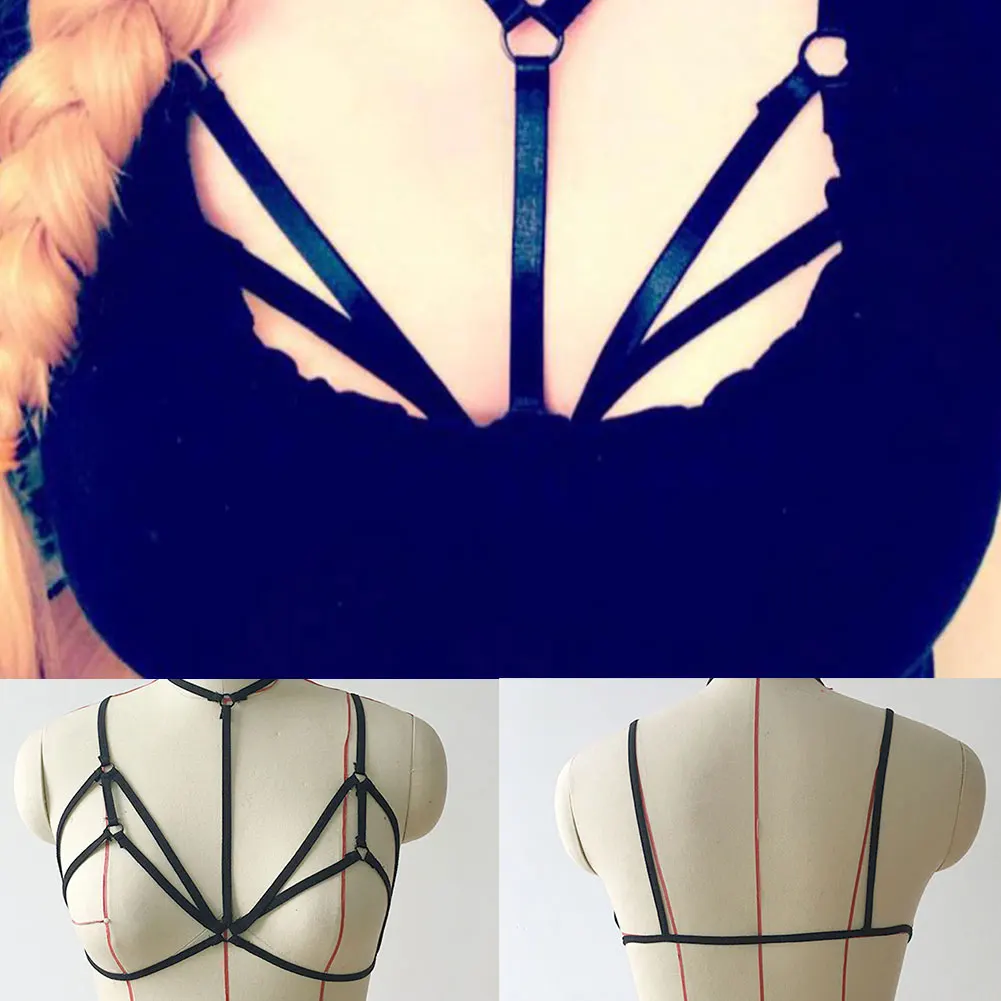 

Women Costumes Polyester Soft Strappy Seamless Erotic Elastic Solid Black Sexy Bra