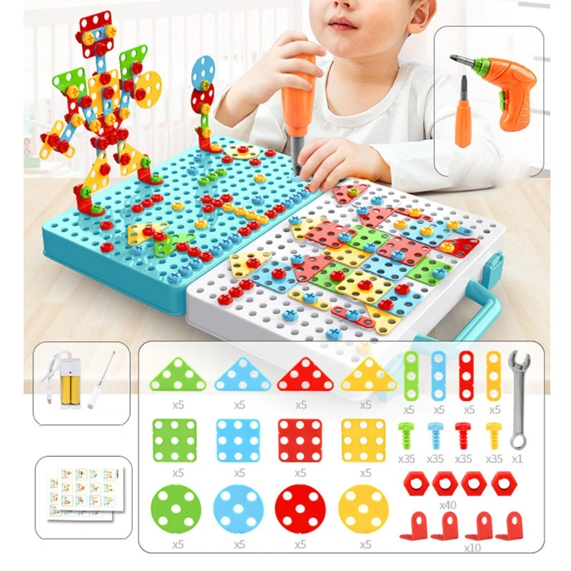 

1Set Baby Block Toy Early Education Assembly Double-side Electric Drill Puzzle DXAD