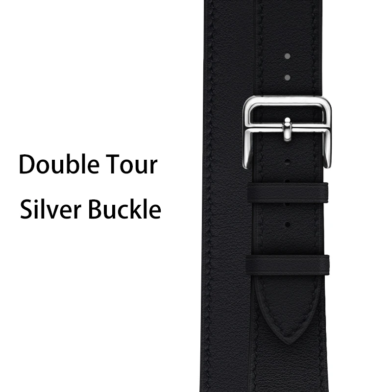 Double-Silver 40 мм 44 мм черный ремешок для Apple Watch Series 5 ремешок для часов из натуральной кожи браслет один двойной тур полосы для iWatch серии 3 2 - Цвет ремешка: Double-Silver