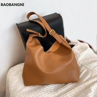 retro high capacity pu leather shoulder bags for women winter solid color designer handbags tote female shopper bag