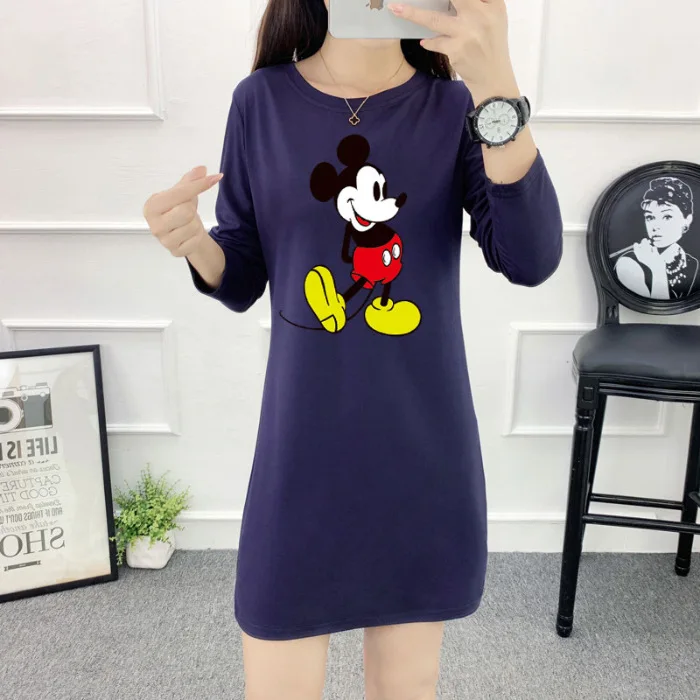 

Mini Mickey Dress Women Disney T-Shirt Dresses Loose Robes Femme Long Sleeve Cartoon O-Neck Nightdress Streetwear New