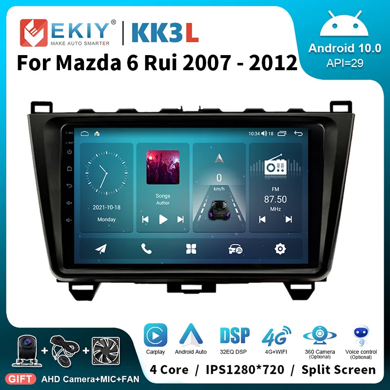 

EKIY KK3L Android Auto Radio For Mazda 6 GH 2007 - 2012 1280*720 Stereo Multimedia Video Player Navigation GPS Carplay Head Unit