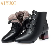 aiyuqi 2021 new fashion women boots genuine leather short booties wedding ladies shoes ankle boots for women with platform red