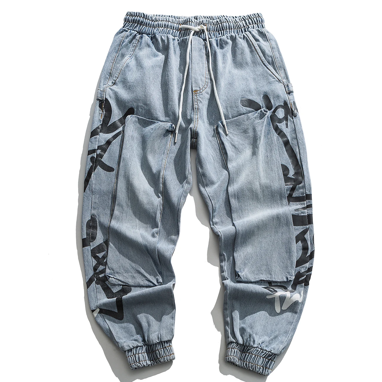 Джинсы мужские с принтом в стиле пэчворк креативные джоггеры из денима уличная одежда Харадзюку брюки