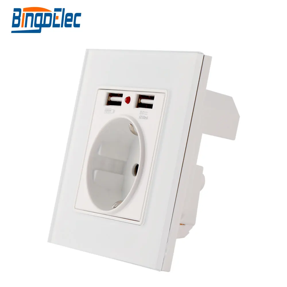 Bingoelec розетка электропитания с usb зарядкой ЕС стандартная стеклянная панель электрическая немецкая Розетка с двойным 2,1 A USB штепсельная вилка