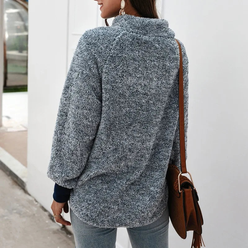 

Women's Contrast Stitching Sweater Women Autumn Coat Pullover Plush Ladies Cashmere Coats Female Winter Blouse Coat
