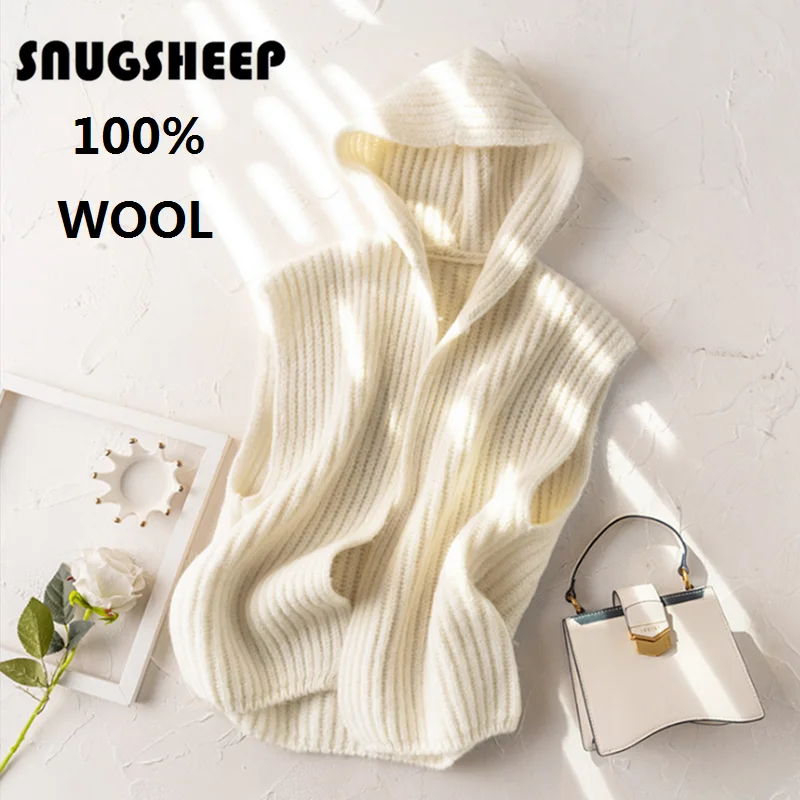 

coarse wool hoodie white sweater vest winter clothes women hoodies tops for women's clothing black knit knitted vests fashion za