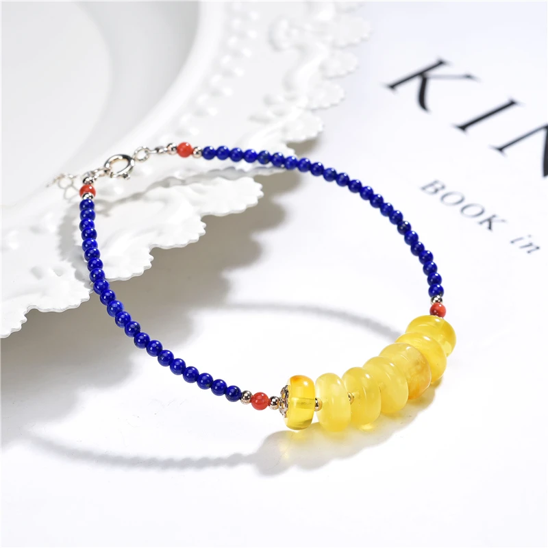 Браслет из серебра 925 пробы с натуральными камнями лазурит | Украшения и