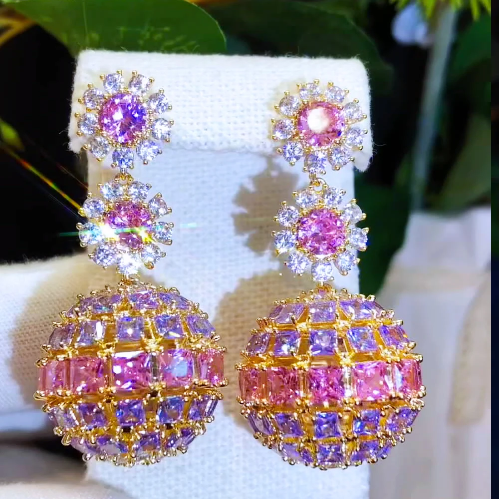 

Soramoore Romantic Shiny Trendy CZ Ball Drop Pendant Earrings For Women Bridal Wedding Party Show Girl Daily Surper Gift Jewelry
