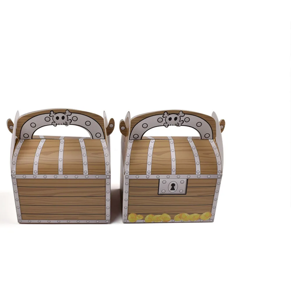 

24pcs Portable Pirate Treasure Chest Box Vintage Wooden Pattern Gift Box Paper Gift Storage Organizer Candy Storage Case Party
