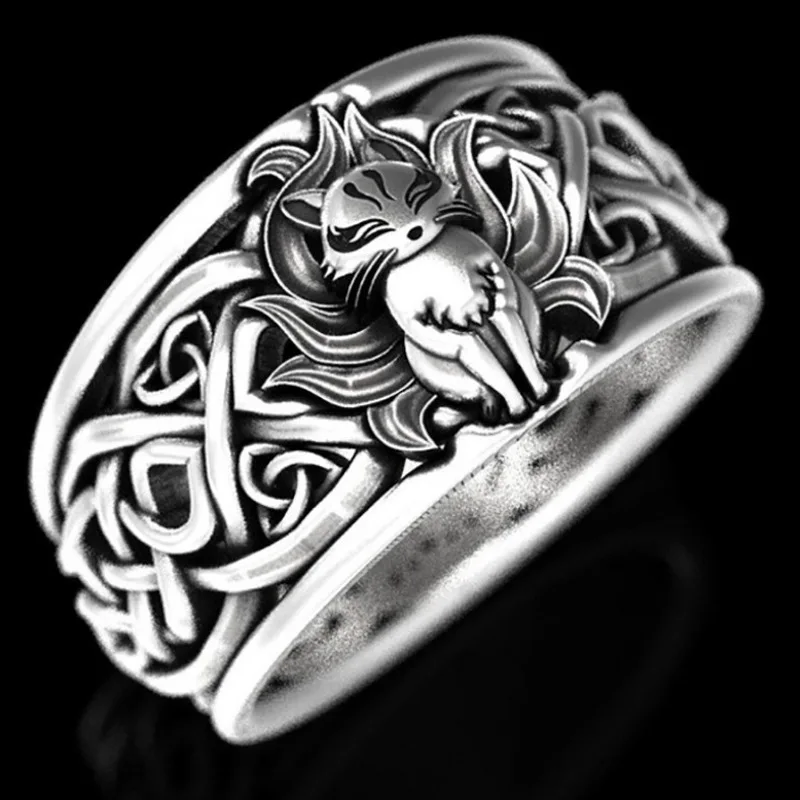 

Hot Sale Simple Retro Mythical Nine-Tailed Fox Woven Pattern Ring For Women Fashion jewelry Engagement Animal Ring Hot Sale