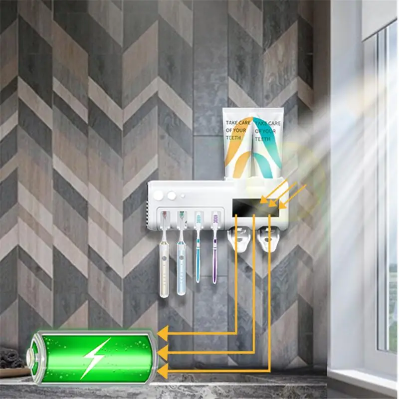 

Automatic UV Toothbrush Holder Solar Energy Charge Sterilizer Squeezers Toothpaste Dispenser Home Bathroom Accessories Cocina