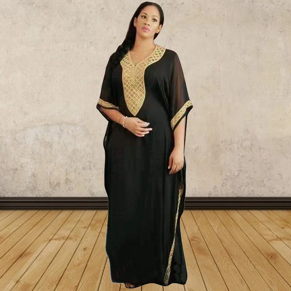 

Noble Dresses For Women 2021 Latest Fashion African Elegant V-neck Geometry Design Bat Sleeve Loose Femme Robe Vestidos Party