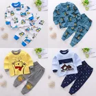 Комплект детского хлопкового нижнего белья, Осень-зима 2020, пижама с круглым вырезом для мальчиков и девочек, домашняя одежда