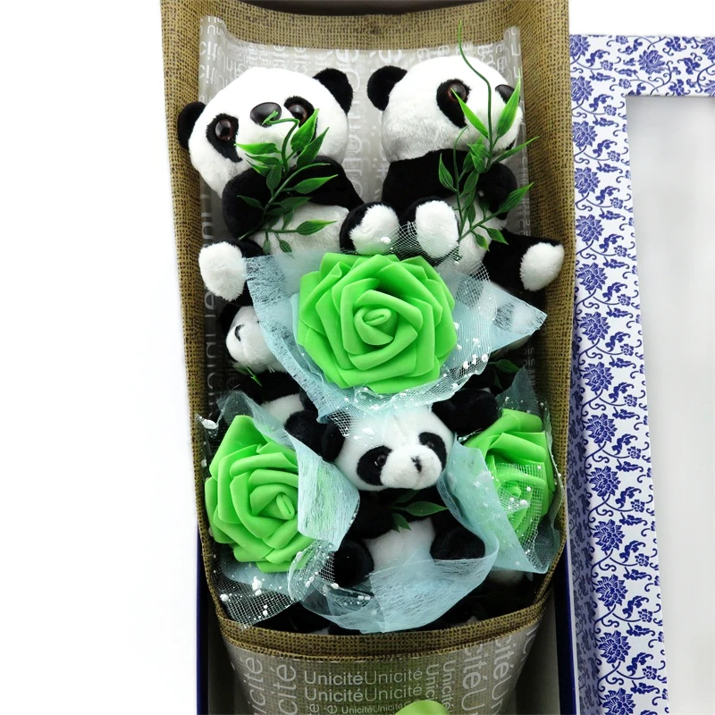 

Lovely Panda Eat Bamboo Plush Toys Stuffed Animals Bouquets Gift Box Creative Valentine's Day graduation Birthday Gifts