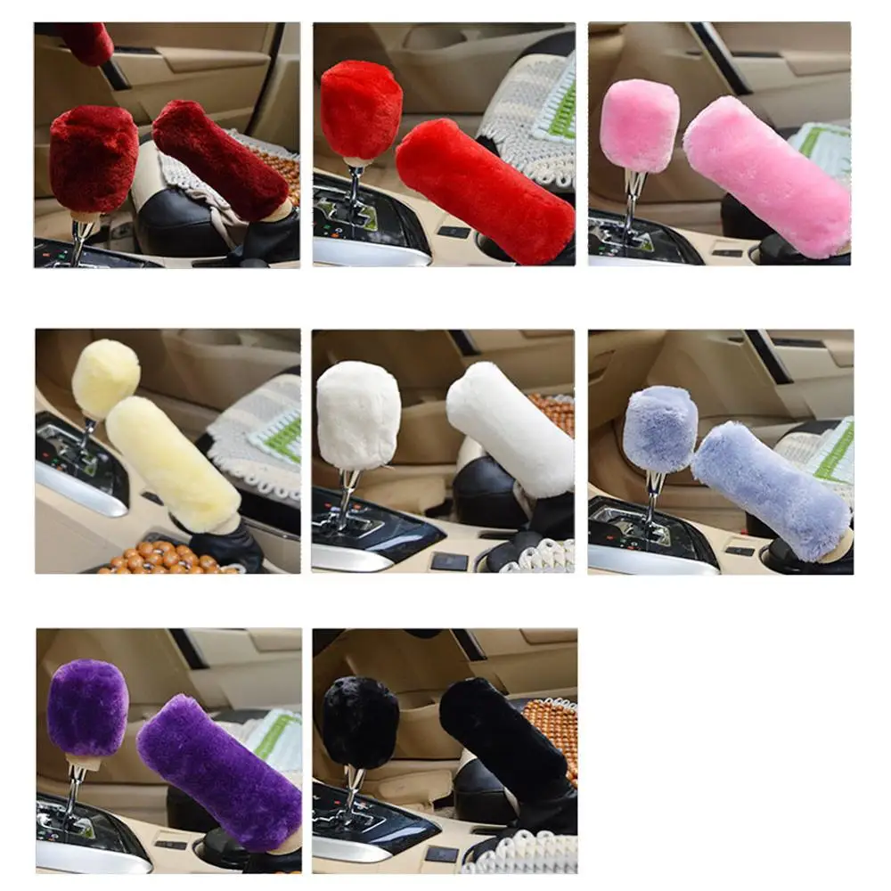 

2Pcs Car Handbrake Grip Covers Gear Shift Knob Cover Handle Plush Sleeve Winter Soft Warm Hand Brake