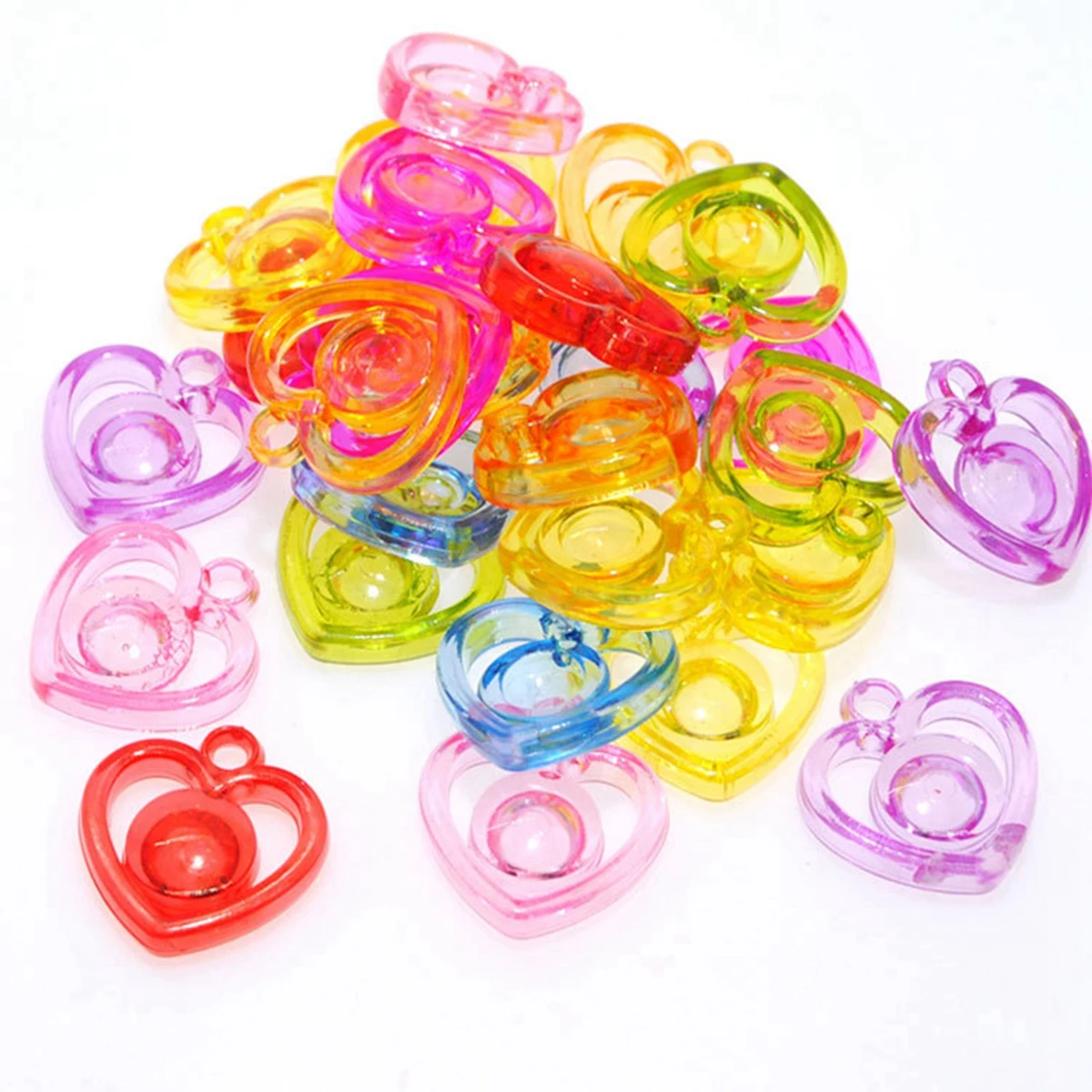 50 разноцветный Прозрачный Акриловые Полые Подвески-шармы в форме сердца 22 мм