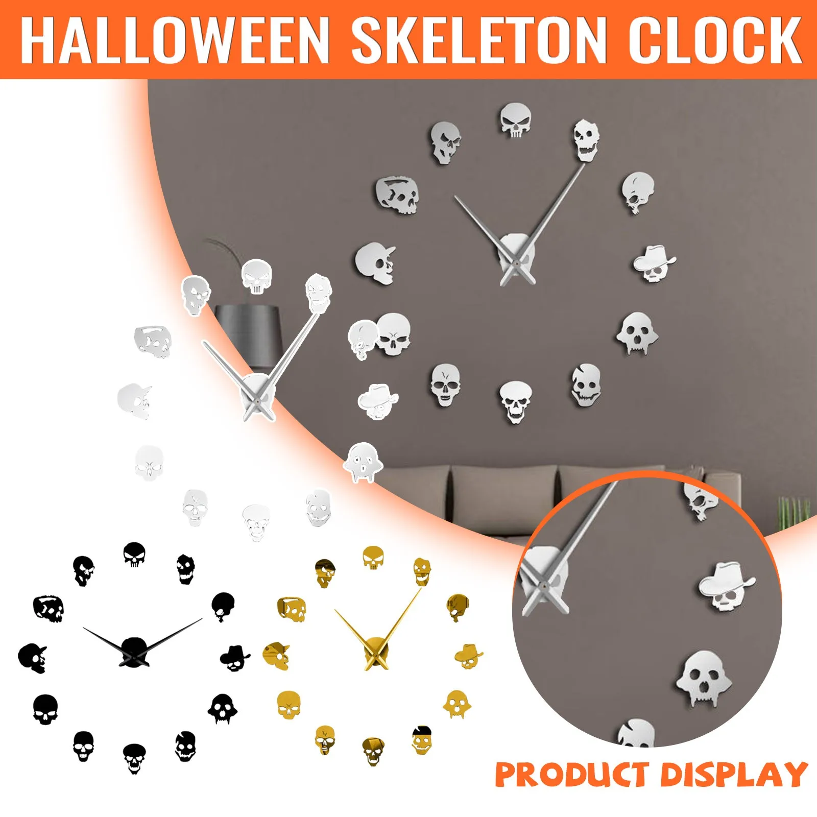 Настенные гигантские часы с черепами большие бескаркасные настенные украшения