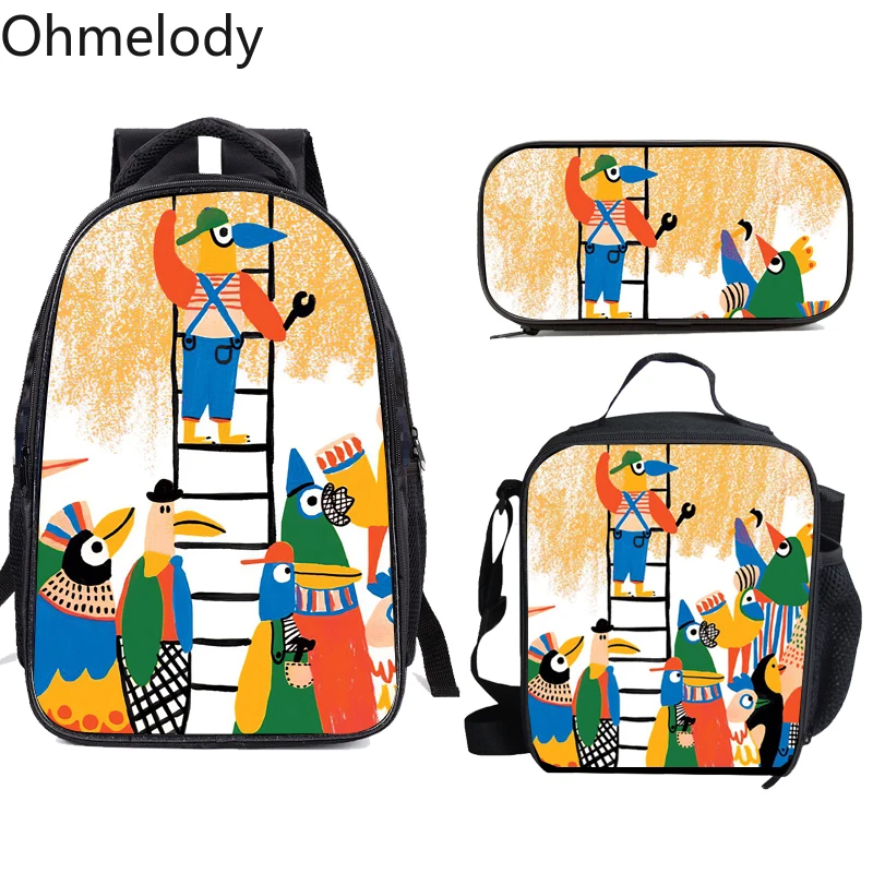 brazil illustration prints children 3pcs school backpacks insulation cooler lunch box pencil case lovely schoolbag kids bookbag free global shipping