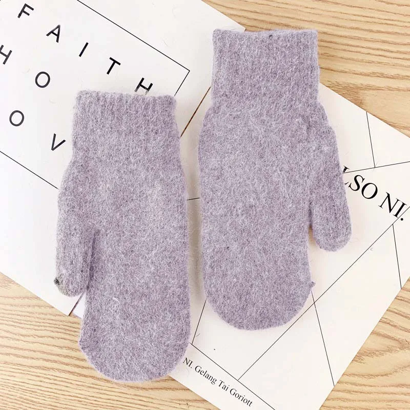 Перчатки женские двухслойные из кроличьего меха однотонные зимние | Аксессуары