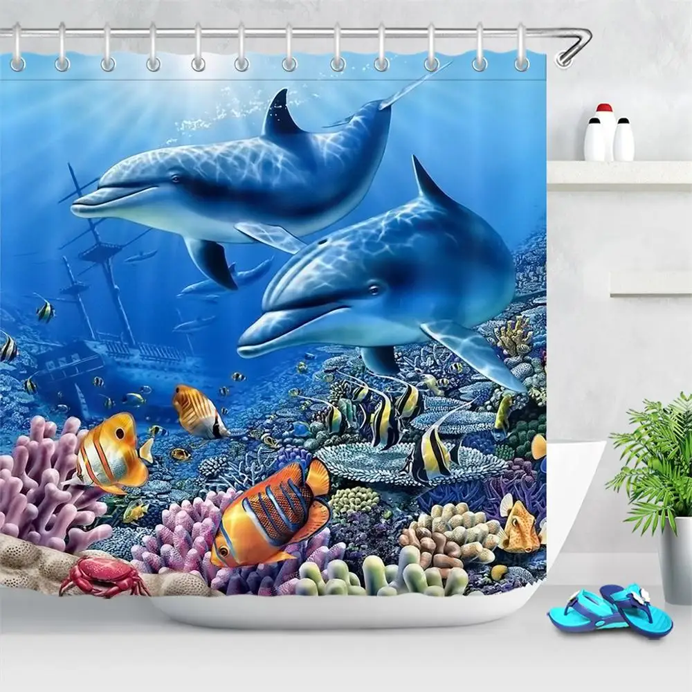 Морские животные жизнь акула дельфин занавеска для душа тропическая рыба коралл