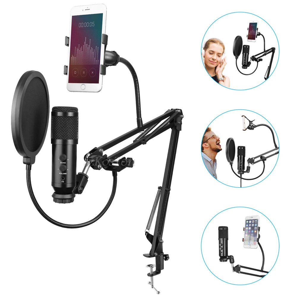 

New bm 800 Microphone Podcast Condenser USB Microphone for PC iPhone Android Smartphone Video Streaming Recording Mic Karaoke