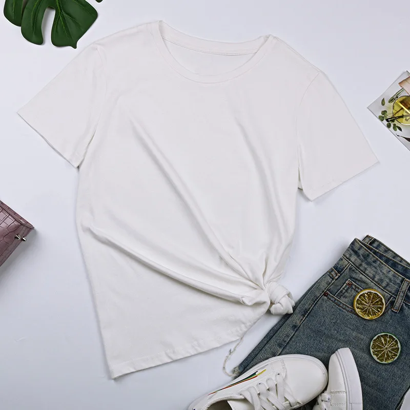 Женские однотонные футболки с коротким рукавом и круглым вырезом женская одежда