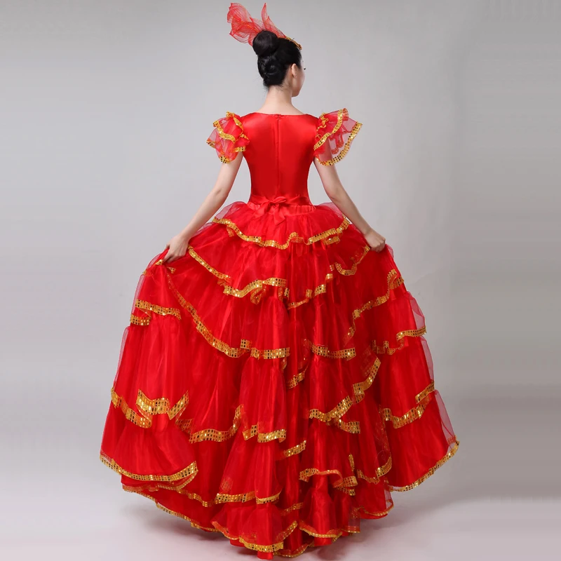 Бальные платья для танцев женский красный испанский костюм фламенко одежда