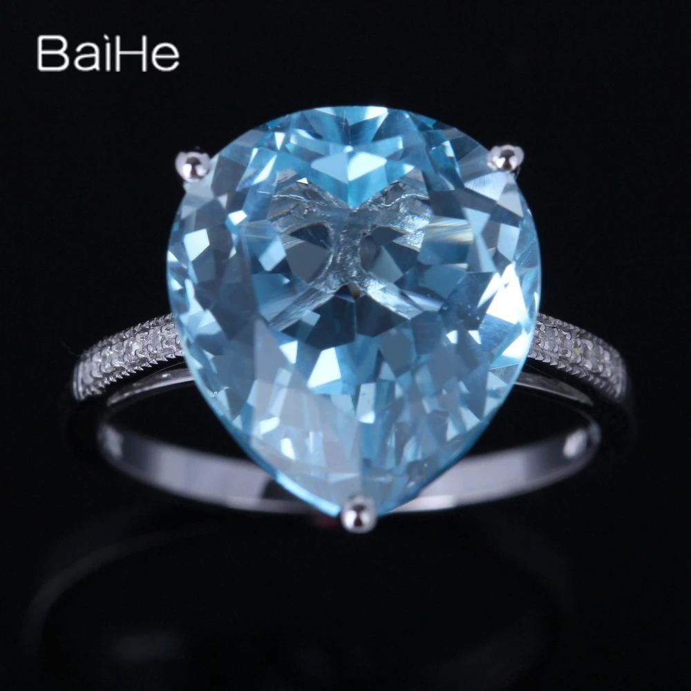Однотонное кольцо BAIHE 14K с белым золотым голубым топазом для женщин и мужчин