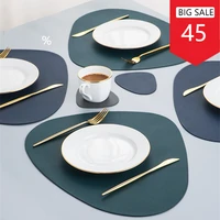 leather placemat tableware pad oil water resistant heat insulation non slip tablemat coaster set for kitchen washable cup