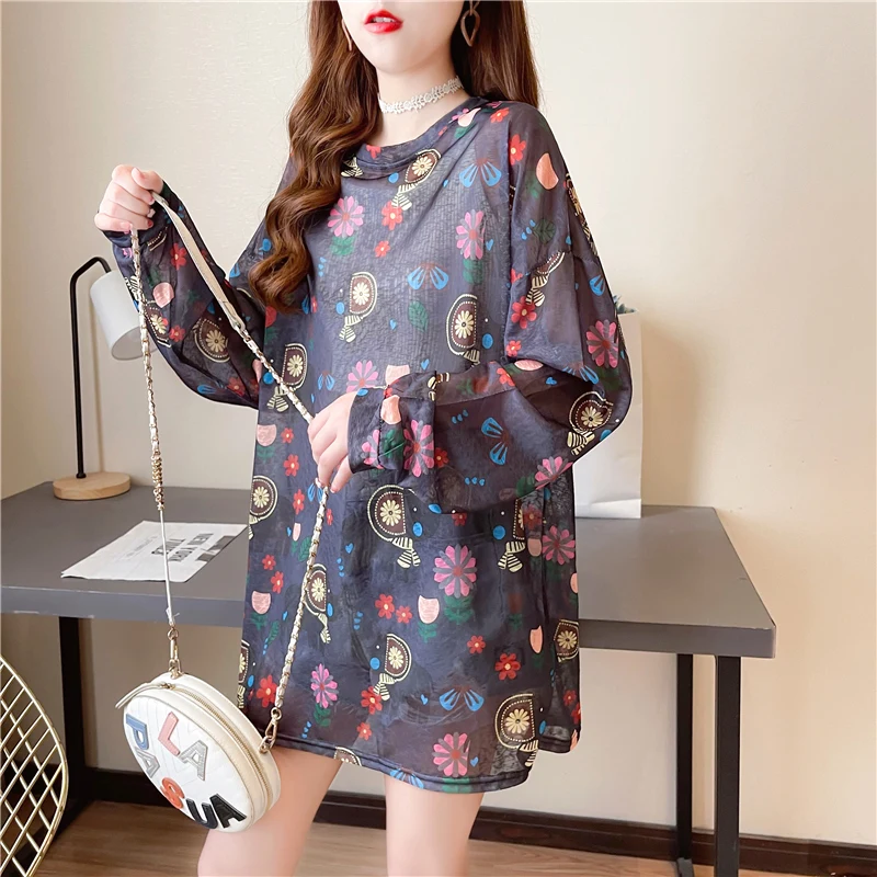 

Pullover Sun-Proof Women's New Summer Thin Breathable Korean Style Loose Blouse Long Sleeve T-shirt Ins Fashionable Outerwear