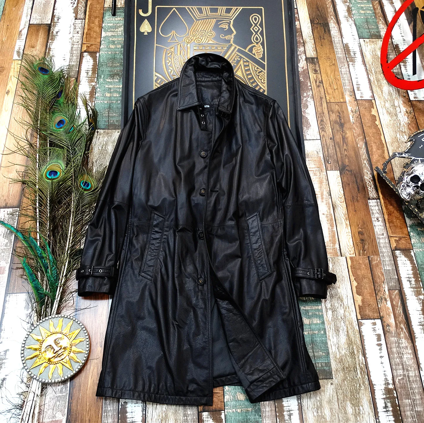 

OEM Ultra-thin tire cowhide export luxury leather windbreaker Men's leather leather jacket Simple classic long leather jacket