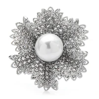 wulibaby czech rhinestone flower brooches for women 2 color pearl flower party office brooch jewelry gifts
