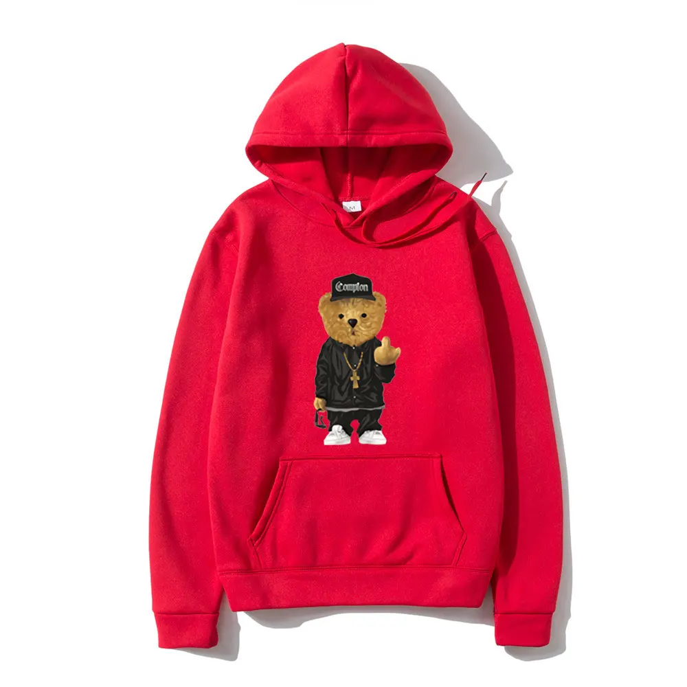 

2021 Harajuku Toy Bear Print Hooded Sweatshirts Spring Streetwear Hip Hop Casual Pullover Hoodies Mens Fashion Outwear Clothing